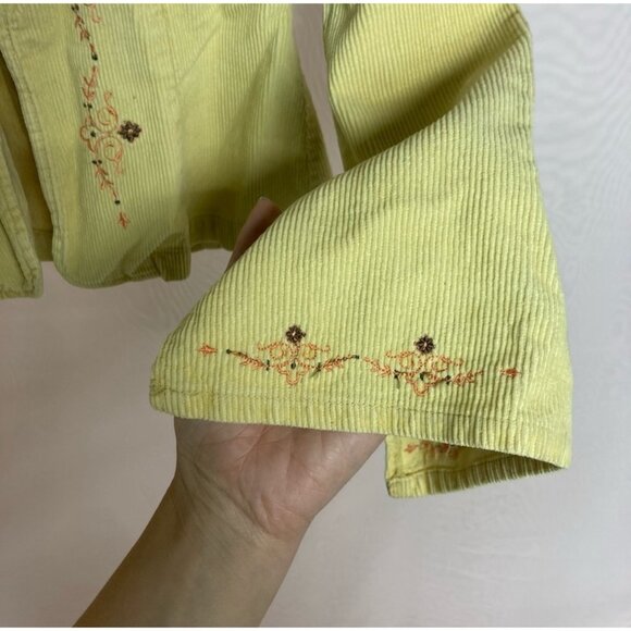 Vintage Blanc Noir Kharma Yellow Corduroy Jacket Floral Embroidery Small - Picture 3 of 6